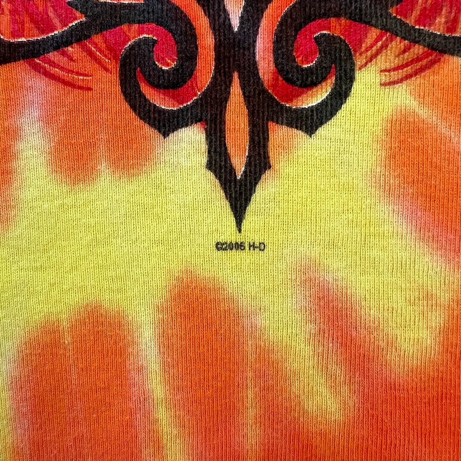 Vintage Y2K Harley Davidson Orange Yellow Flames Tie Dye Tribal Tank LARGE - Image 4
