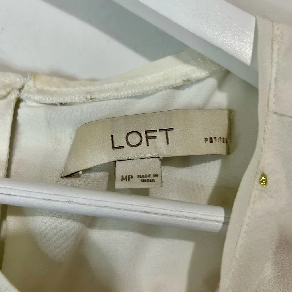 Loft Women’s Textured Layered Ruffle Sleeve Floral Blouse White Gold M P Girly - Image 4