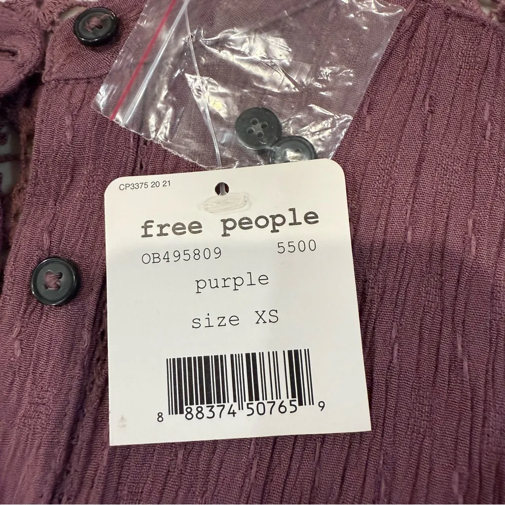 Free People NWT Crochet Lace Back Long Sleeve Button Up Blouse Women’s XS Purple - Image 5