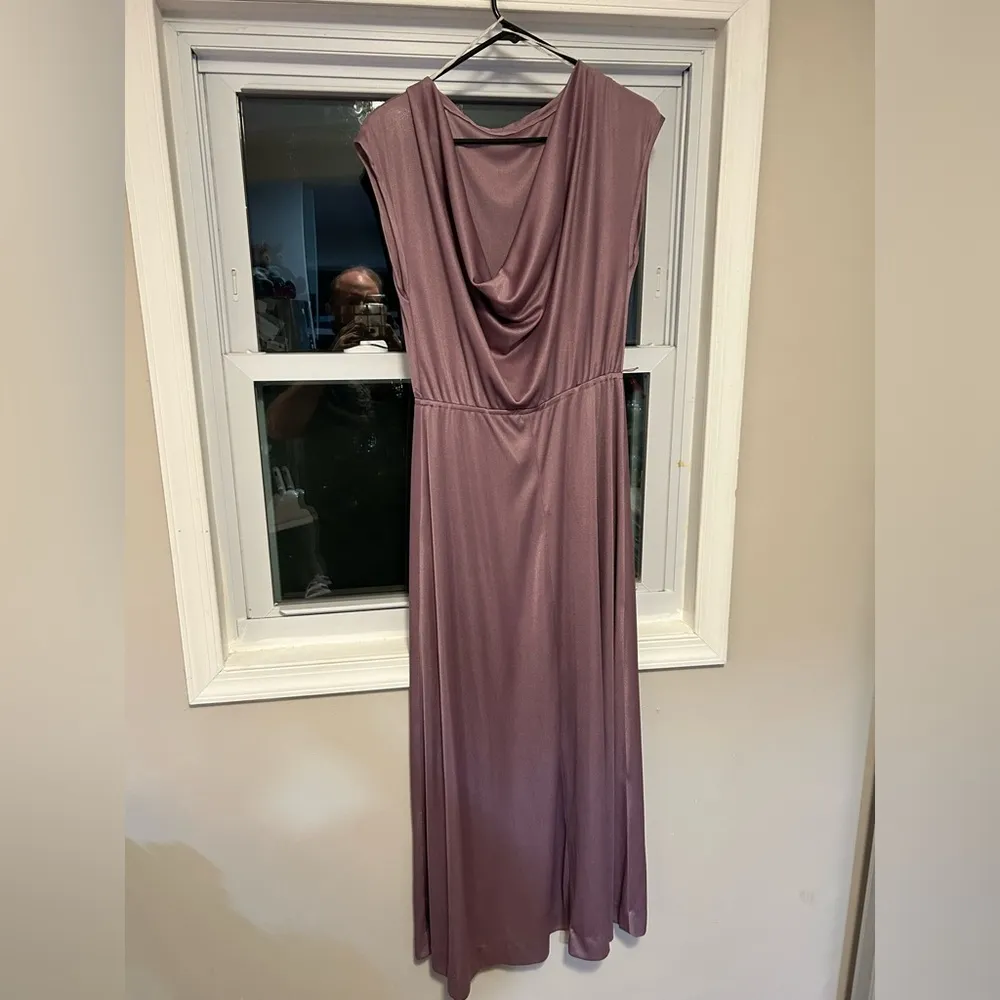 Vintage 1960 Boat Neck Evening Dress Size 14 Purple - Image 2