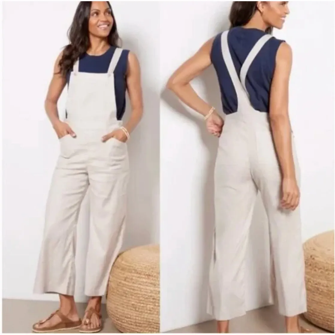 Evereve Beth wide leg Linen Blend Overalls in Barely Beige 27 - Image 2