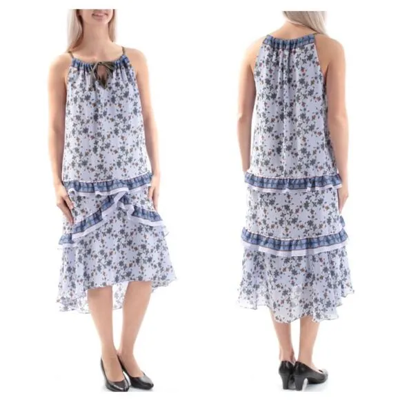 Anthropologie Max Studio Lavender Purple Floral Ruffle Layered Midi Dress XS - Image 2