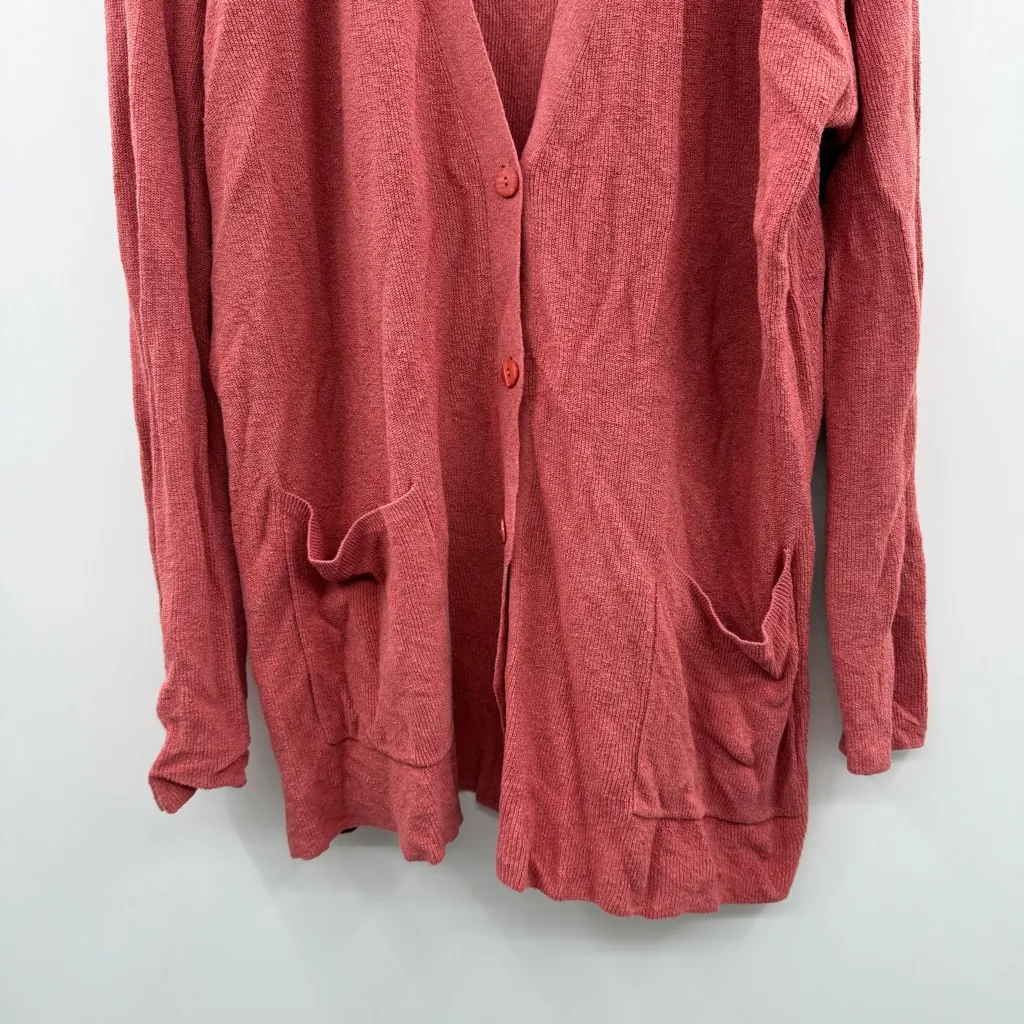 Eileen Fisher V-Neck Boyfriend Button Cardigan Sz 1X Linen‎ Blend Watermelon - Image 4