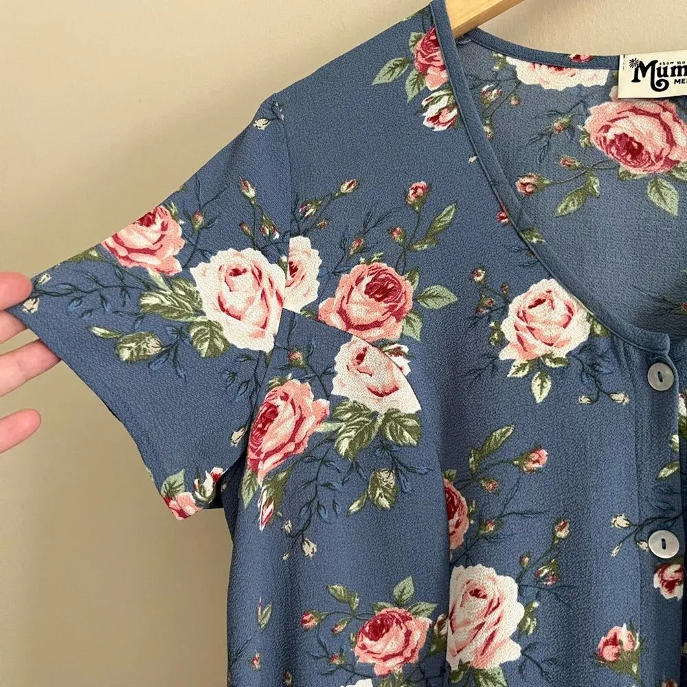 Show Me Your Mumu Bennett Babydoll Dress Medium Blue Floral Rose Cottagecore - Image 10