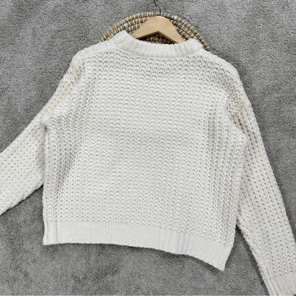 POL Women’s Cable Knit Chunky Crewneck Chenille Knit Sweater Oversized Ivory S - Image 8