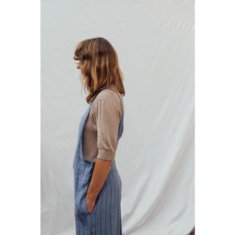 💕FRESH LAUNDRY💕 100% Linen Cropped Wide Leg Jumpsuit Blue Large *Flawed* NWOT - Image 15