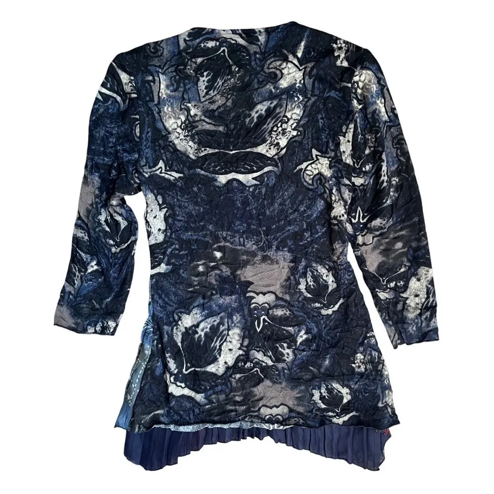 Alberto Makali M Tunic Pleated Beaded Top Micropleats Shirt Crinkle Knit Sweater - Image 2