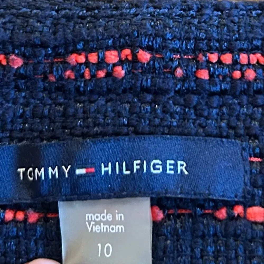 Tommy Hilfiger Womens Navy Zip Front Lined Tweed Jacket Blazer Size 10 - Image 10