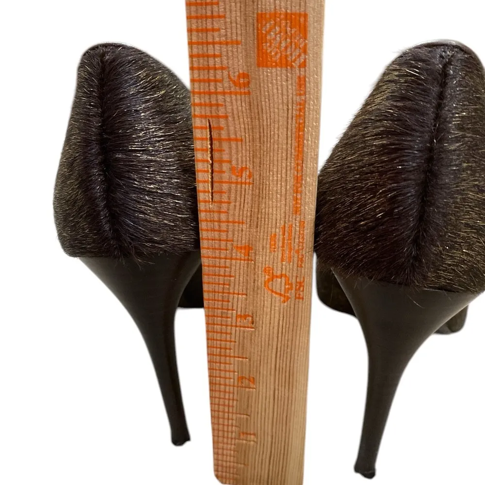 DMSX Donald J Pliner TNeal Brown Fur Pointed Toe Heels Size 7 - Image 6