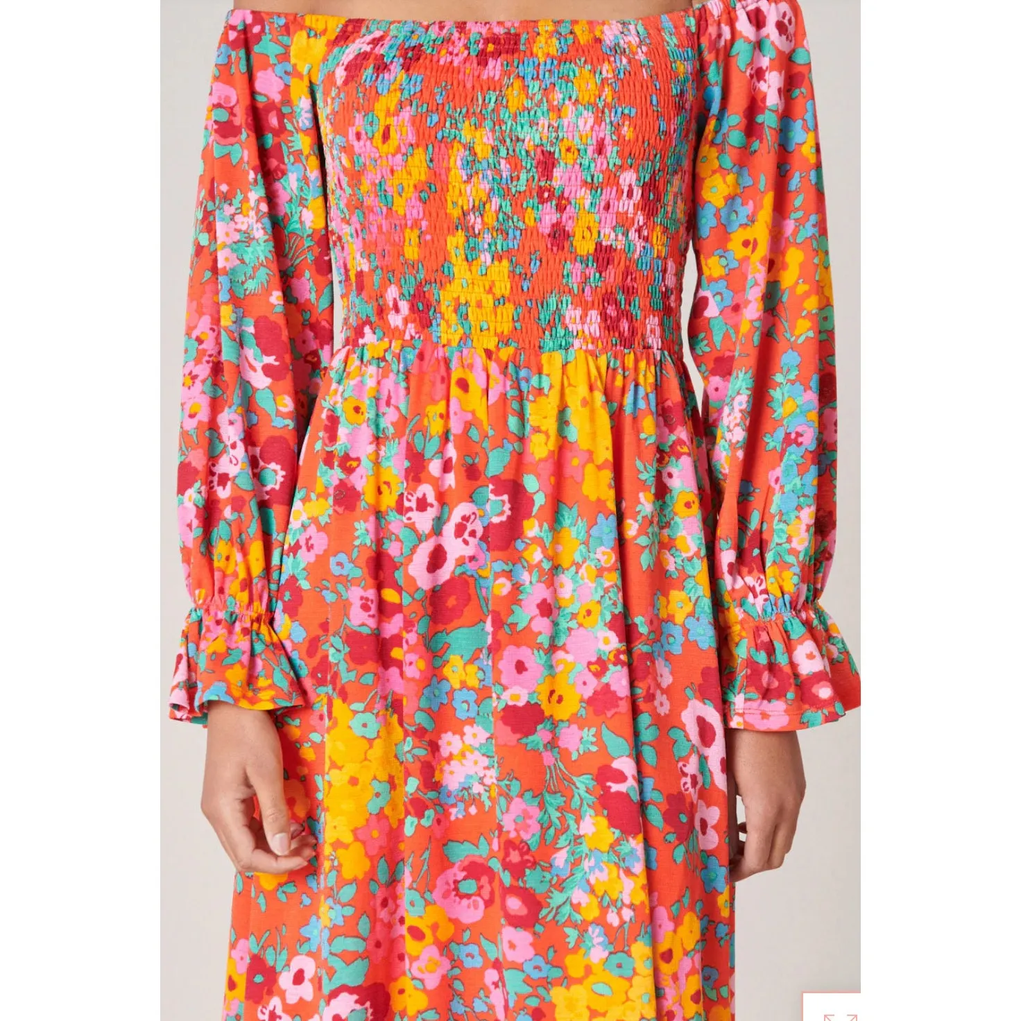 Sugar Lips Francesca Vibrant Wildflower Denni‎ Smocked Midi Dress Size Small - Image 4