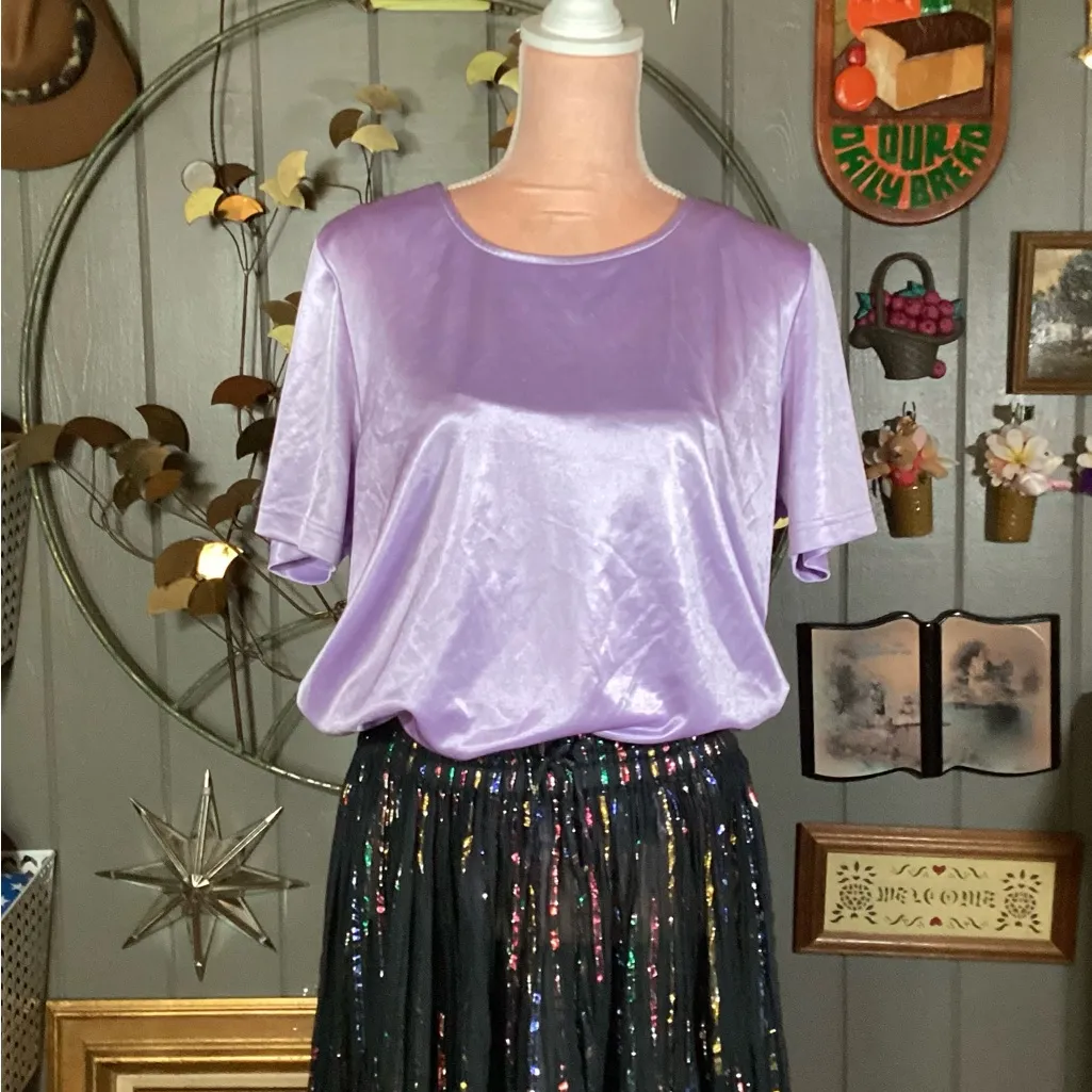 90’s Style Faux Silk Purple Shirt Large - Image 7