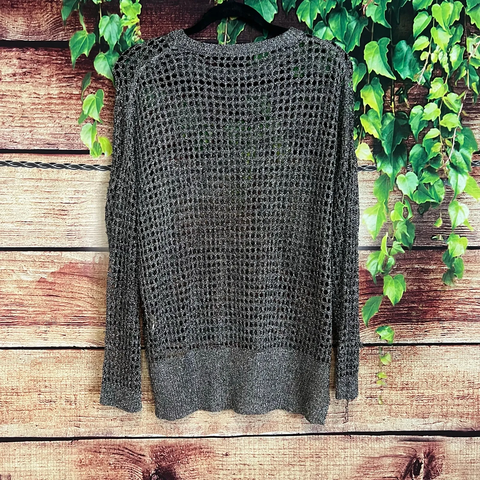 NWT $128 Karen Kane Crochet Knit Sweater Small Glitter Shimmer Shiny New Years - Image 4