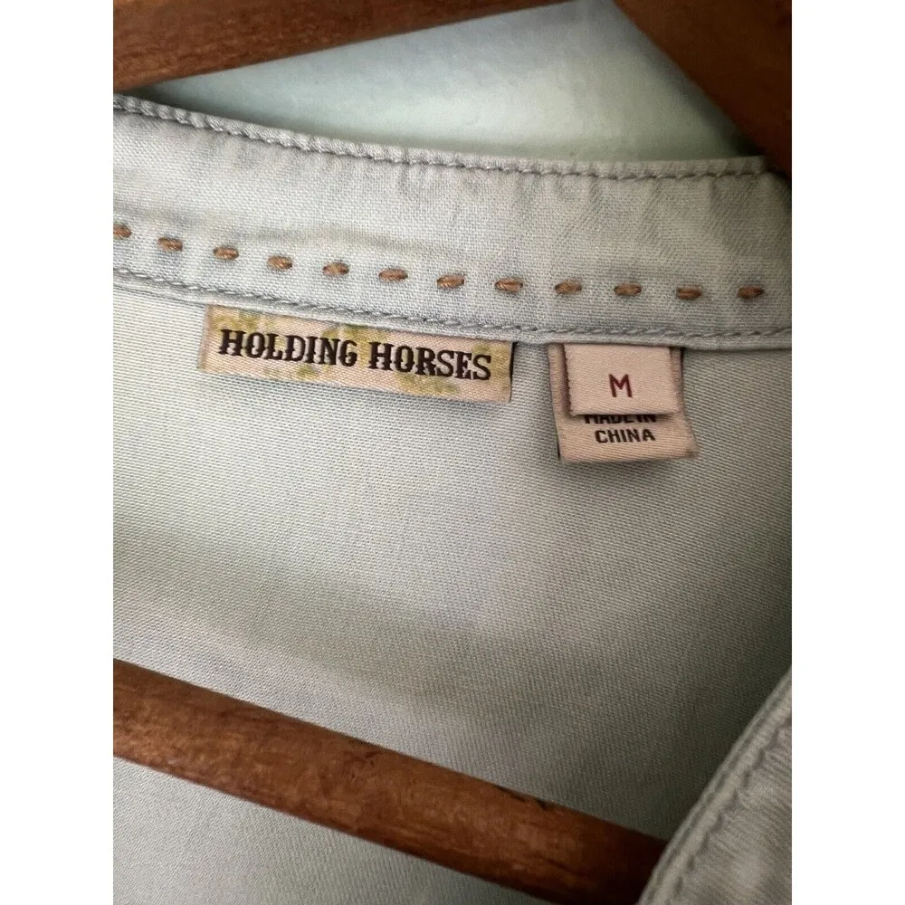 Holding Horses Shirt M Dimanche Pearl Snap Button Up Long Sleeve Western Anthro - Image 3