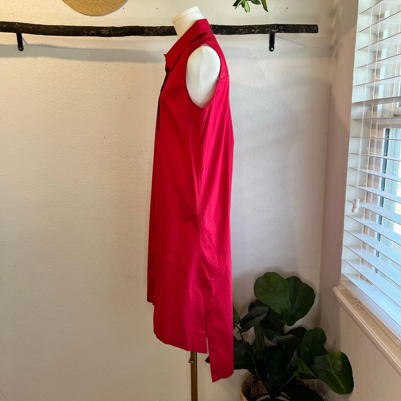 Soft Surroundings Oversized Red Mesh Sleeveless Button Front Midi Dress Size XS - Image 4