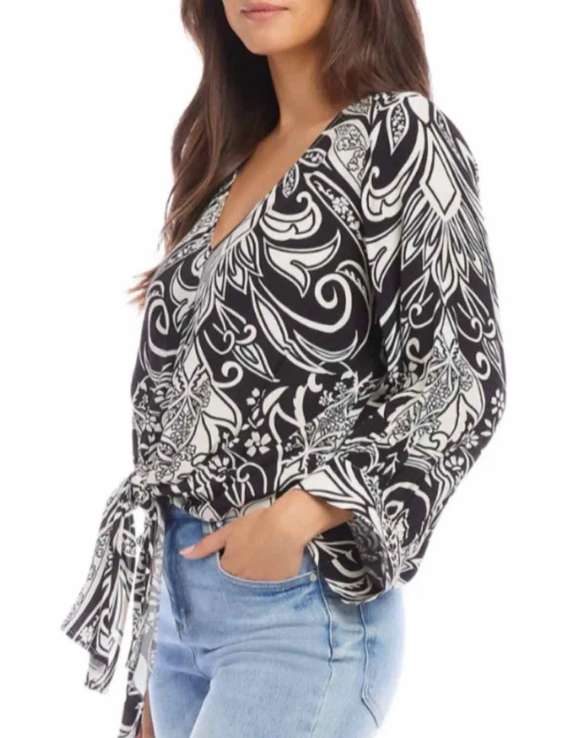 Karen Kane Blouson Sleeve Tie Front Casual Top Size Large - Image 8