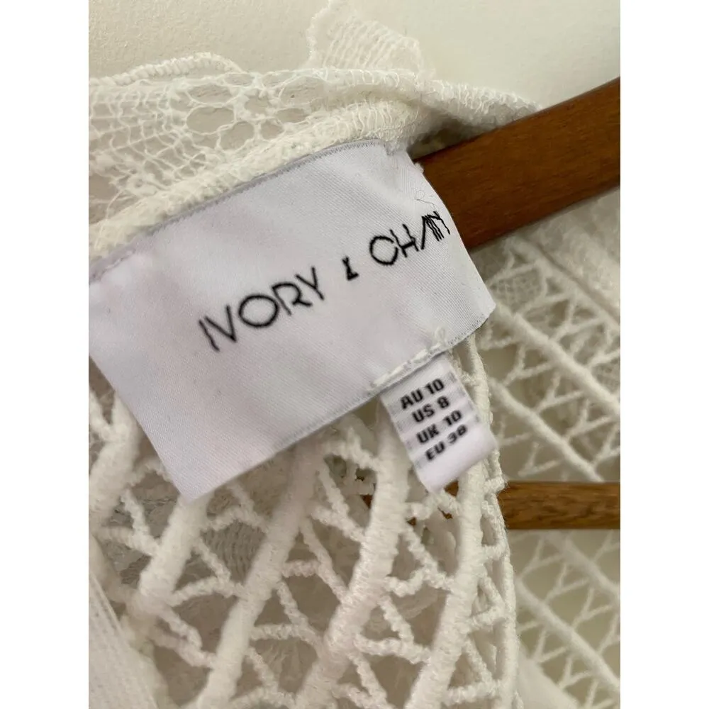 Ivory & Chain US 8 White High Neck Ruffle Eyelet Short Scalloped Lace Dress EUC Size 10 - Image 4