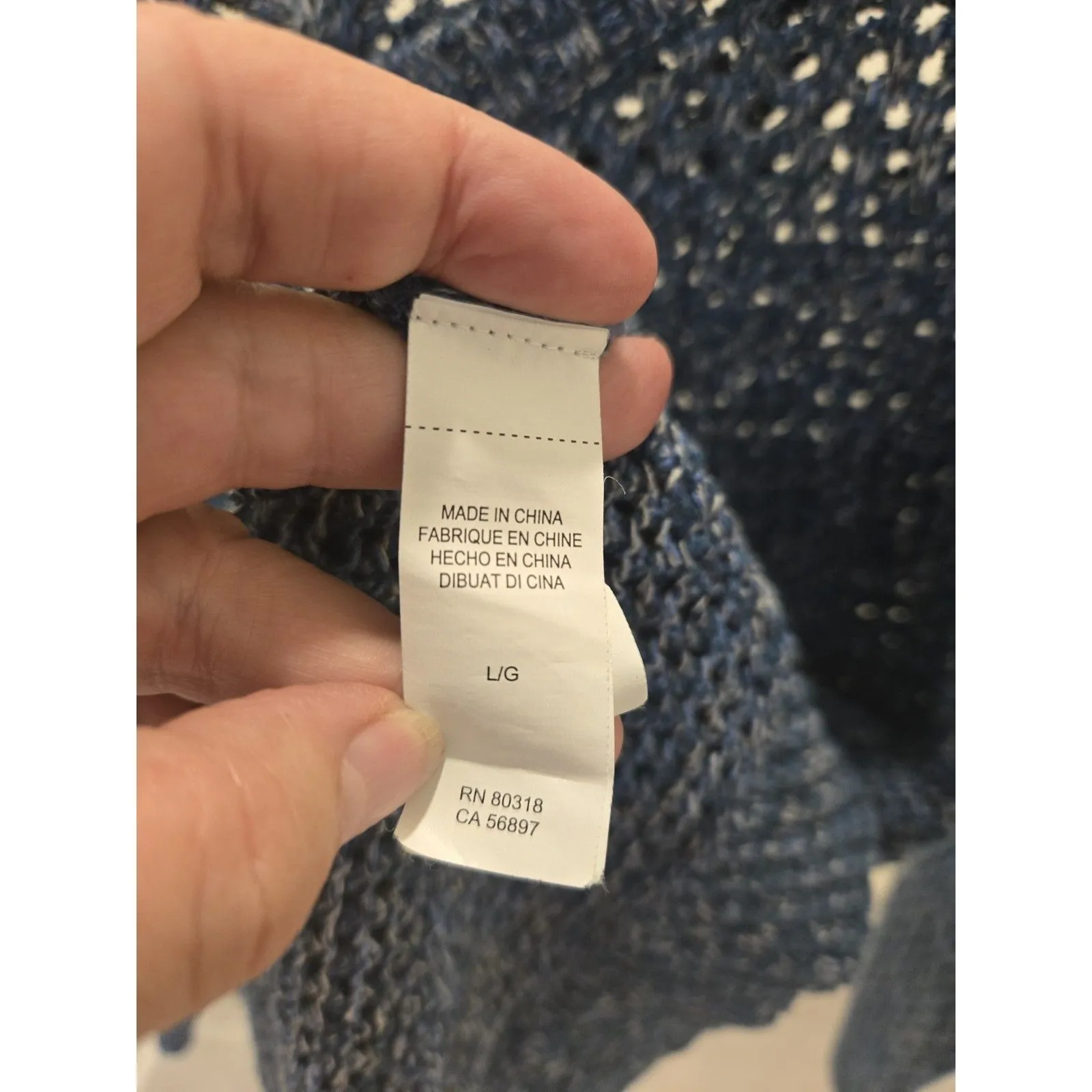 Lucky Brand  Womens Sweater Open Knit Split Back Blue Heather Pullover Size L - Image 7