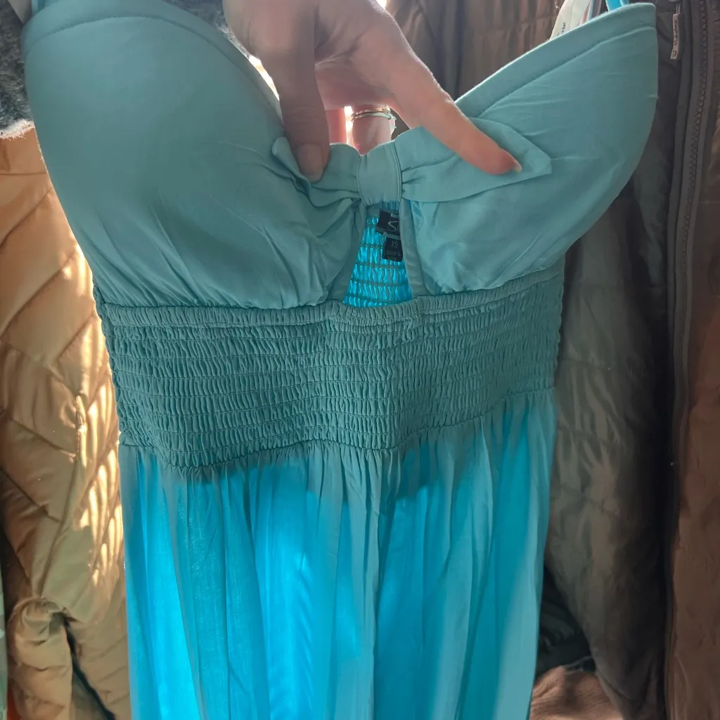 Chic Turquoise Halter Maxi Dress Blue Size XS - Image 2