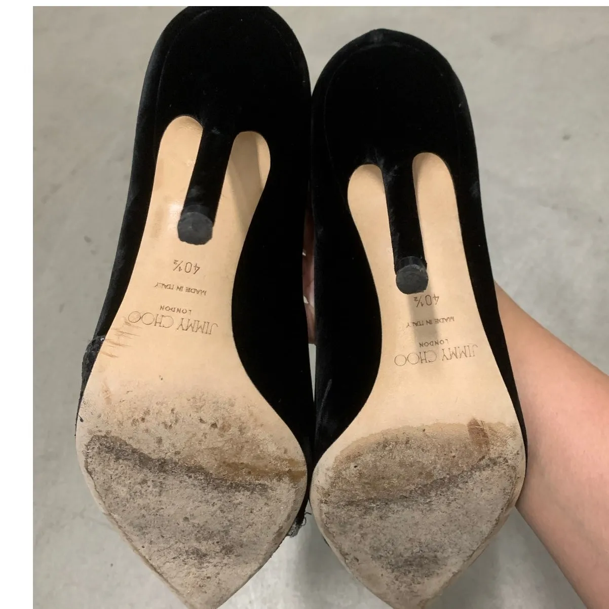 Jimmy Choo Love 100 Velvet Asymmetrical Glitter Toe Pumps Black Size‎ US 10 - Image 4