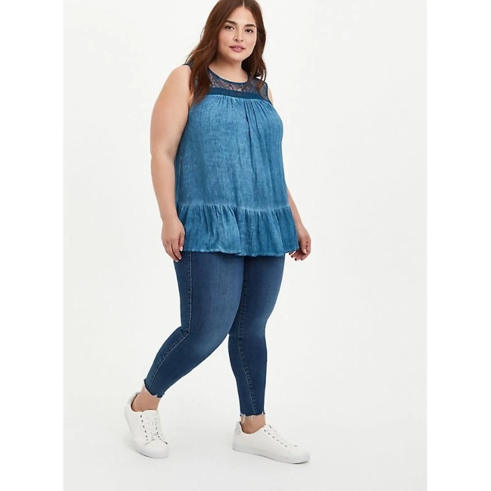 Torrid Lace Trim Tank - Gauze Mineral‎ Wash Blue 4X NWT - Image 2