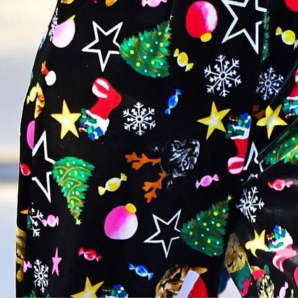 Christmas Cat Velvet Jumper Overalls XS - Image 2