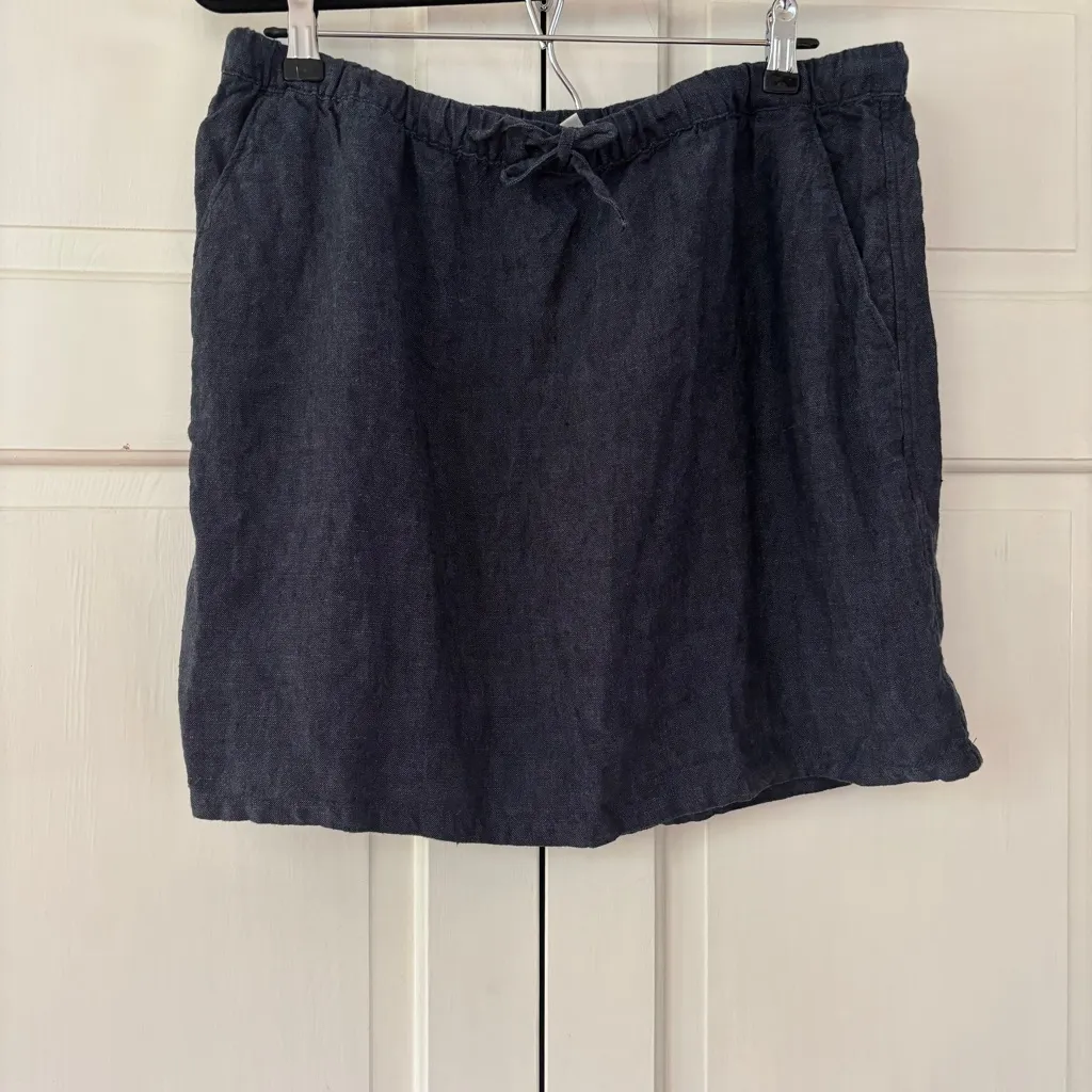 Garnet Hill Essential 100% Linen Pull On Denim Mini Skirt Pocket Chambray Size L - Image 3