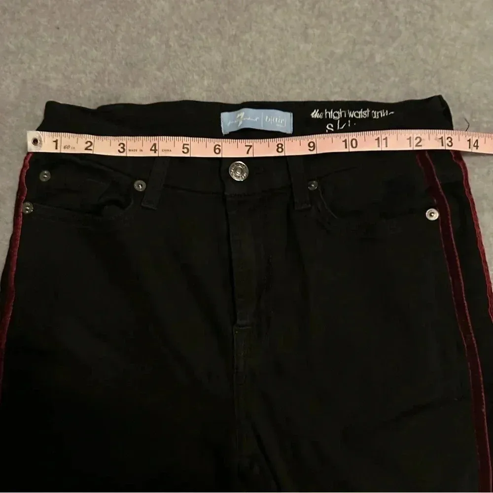 7 for All Mankind b(air) high waist ankle skinny black maroon suede trim size 27 - Image 7