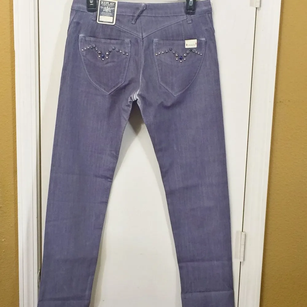 Replay women's size 28 embellished stretch comfort bull denim carrot jeans 29x32 Gray - Image 2