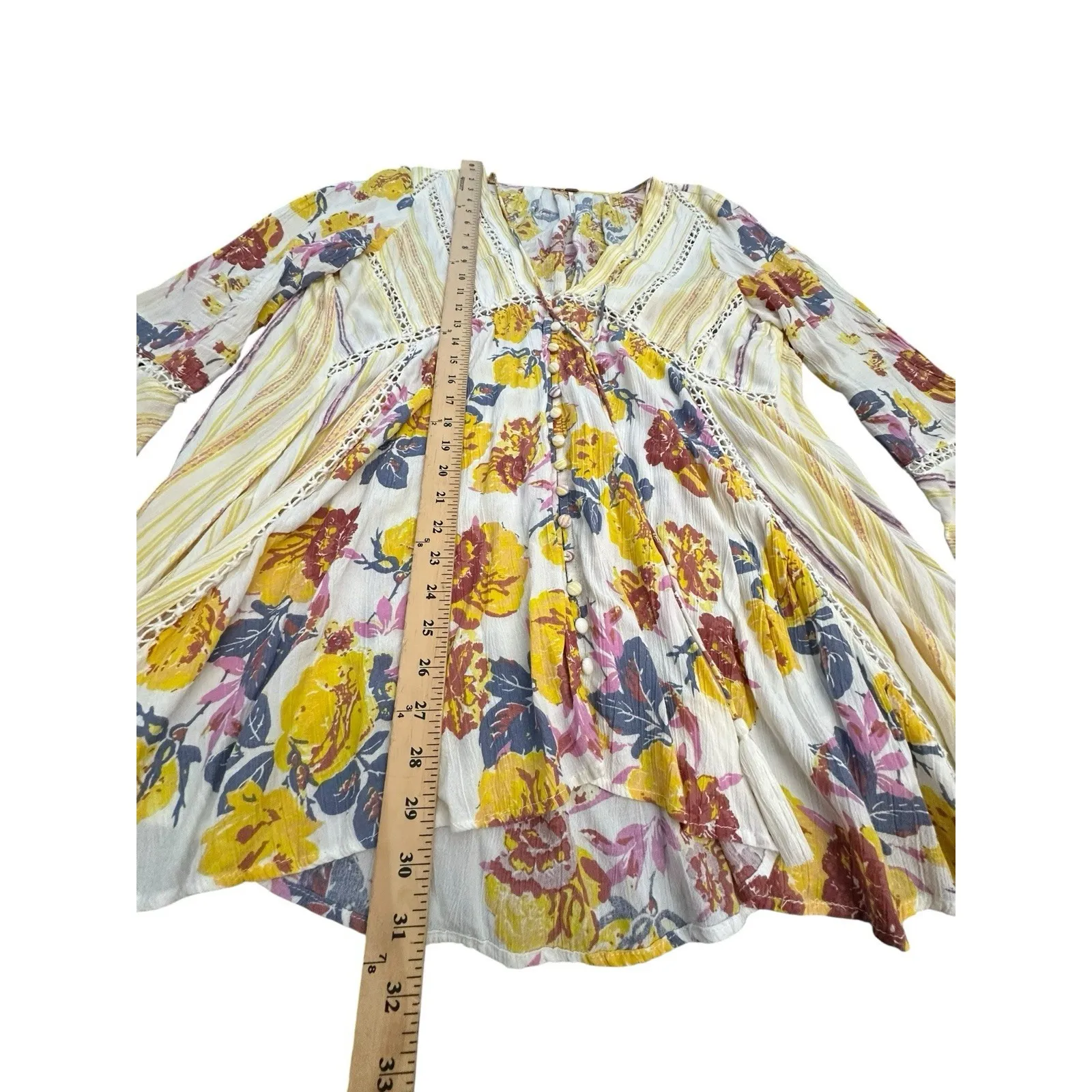 Free People Lovestoned Lace ‎ Crochet Bell Sleeve Tunic Small Dress Boho #WX12-5 - Image 10