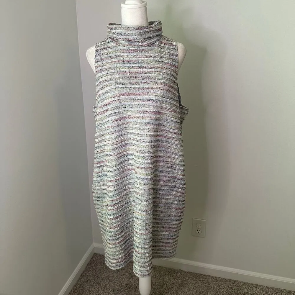 Akemi + Kin Anthropologie light blue striped sleeveless turtleneck mini dress, L - Image 2