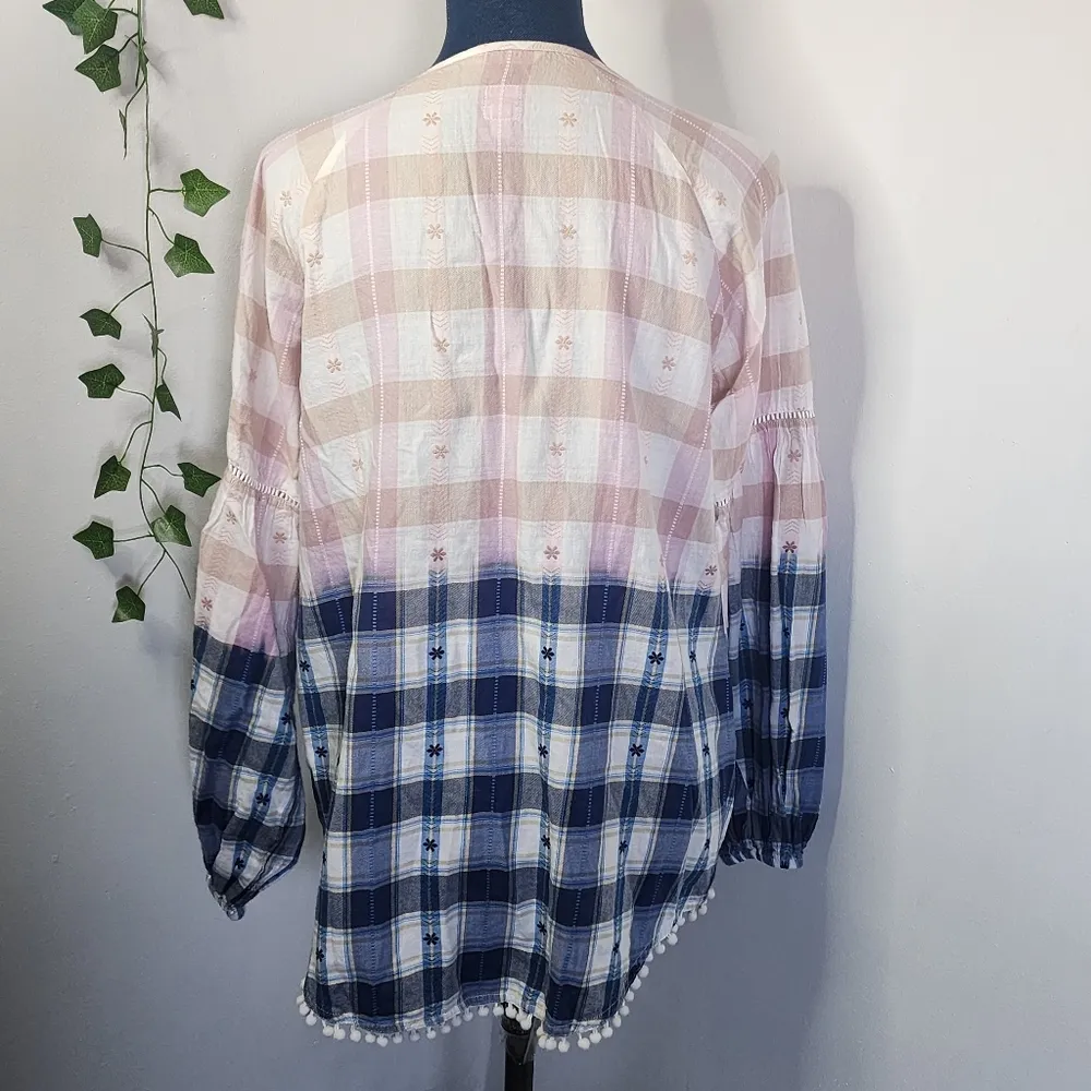 Jag Eliot Boho Ombre Plaid Ballon Sleeve Top - Image 7