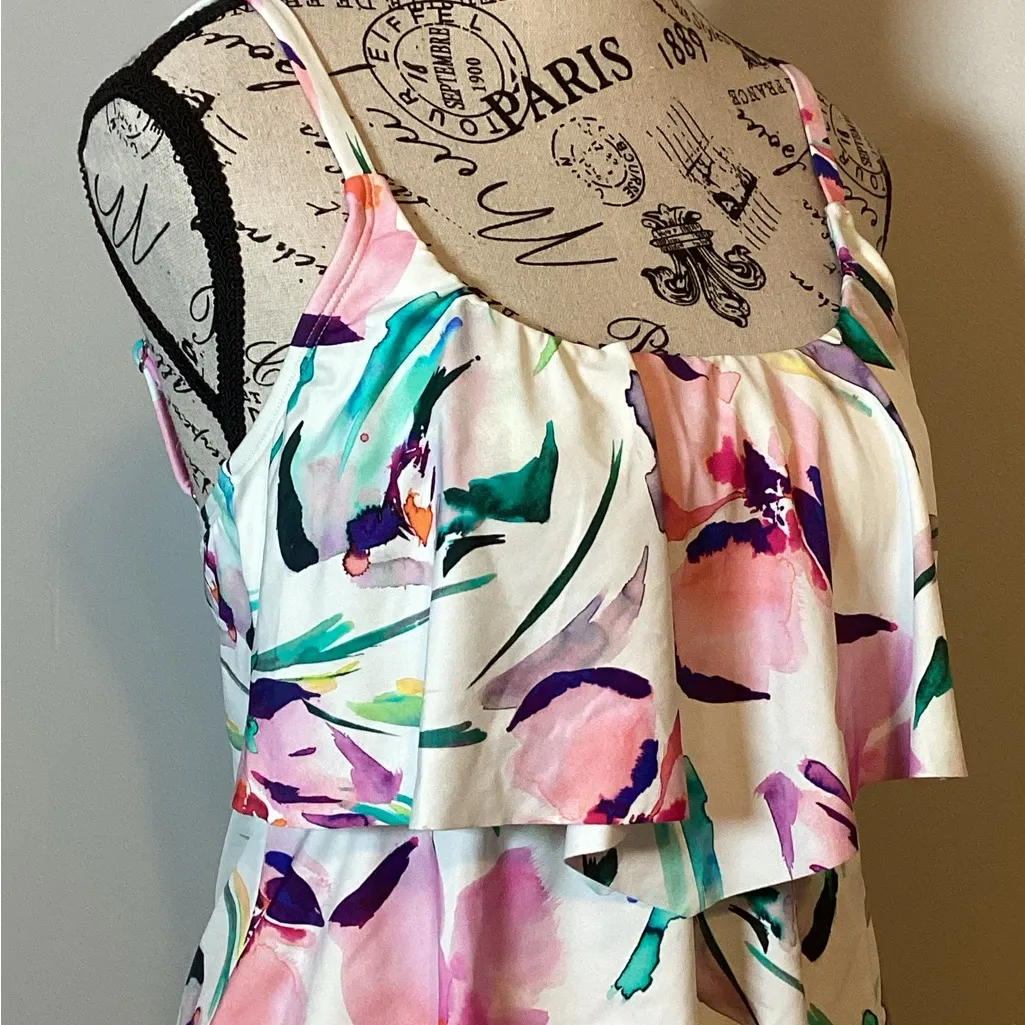 🩵NWT🩵 TANKINI by LIZ CLAIBORNE SEPARATES ROMANTIC FLORAL BUILT IN BRA TOP Sz 6 - Image 9