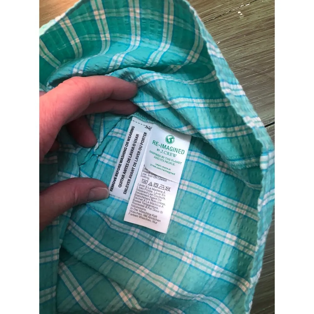 J. Crew NWT Women's Green Seersucker Ruffleneck Plaid Dress - Size 6 - Image 5