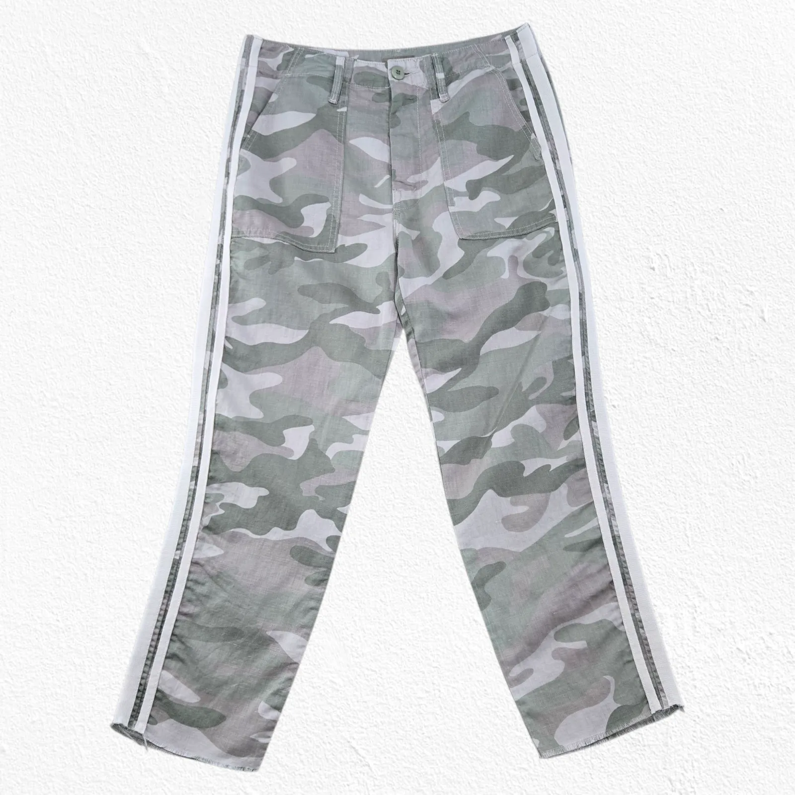 Mother Shaker Chop Crop Fray Pants Green Camo Print Linen Blend Pants Size 27 - Image 2