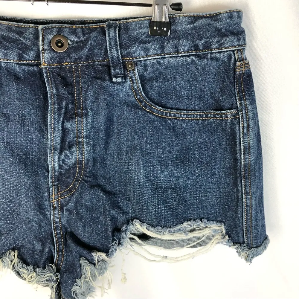 Free People Logan Dark Blue Cut Off Denim Shorts 30 - Image 4