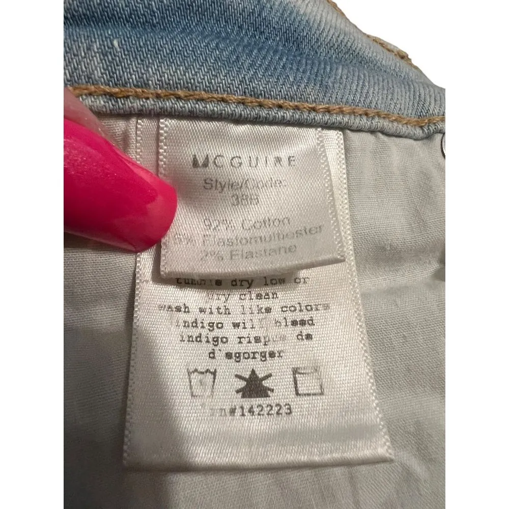 McGuire Newton Skinny Jeans Button Fly Distressed Raw Hem Light Blue Sz 26 - Image 6