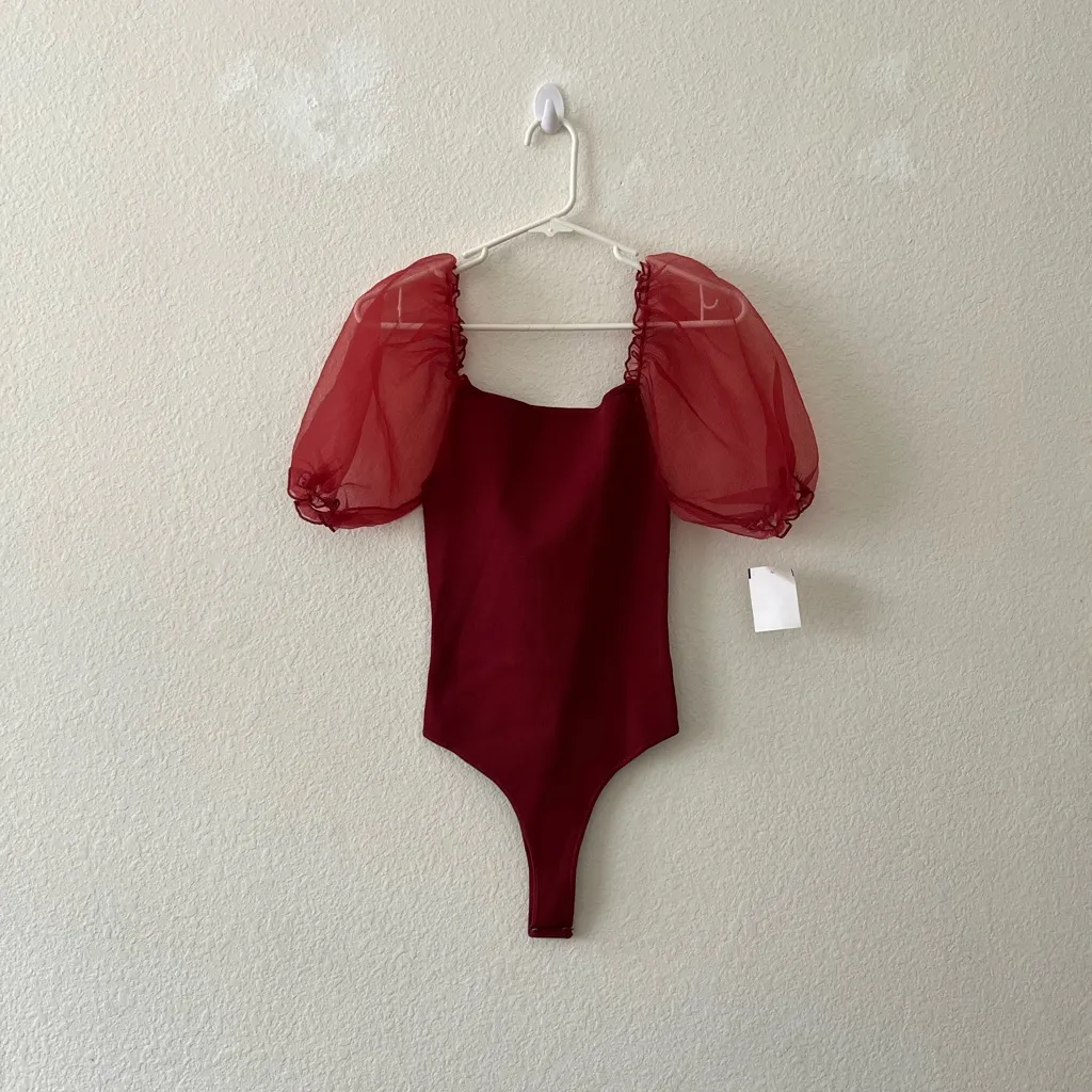ASTR New  The Label Darling Mesh‎ Puff Sleeve Bodysuit Size Medium - Image 5
