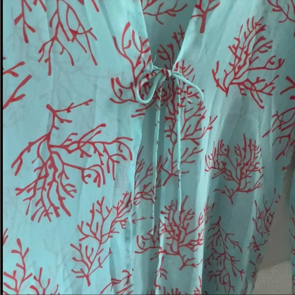 Victoria's Secret Coral Print Ocean Blue Red Kimono Cover Up Swim Beach Pool S/M - Image 4