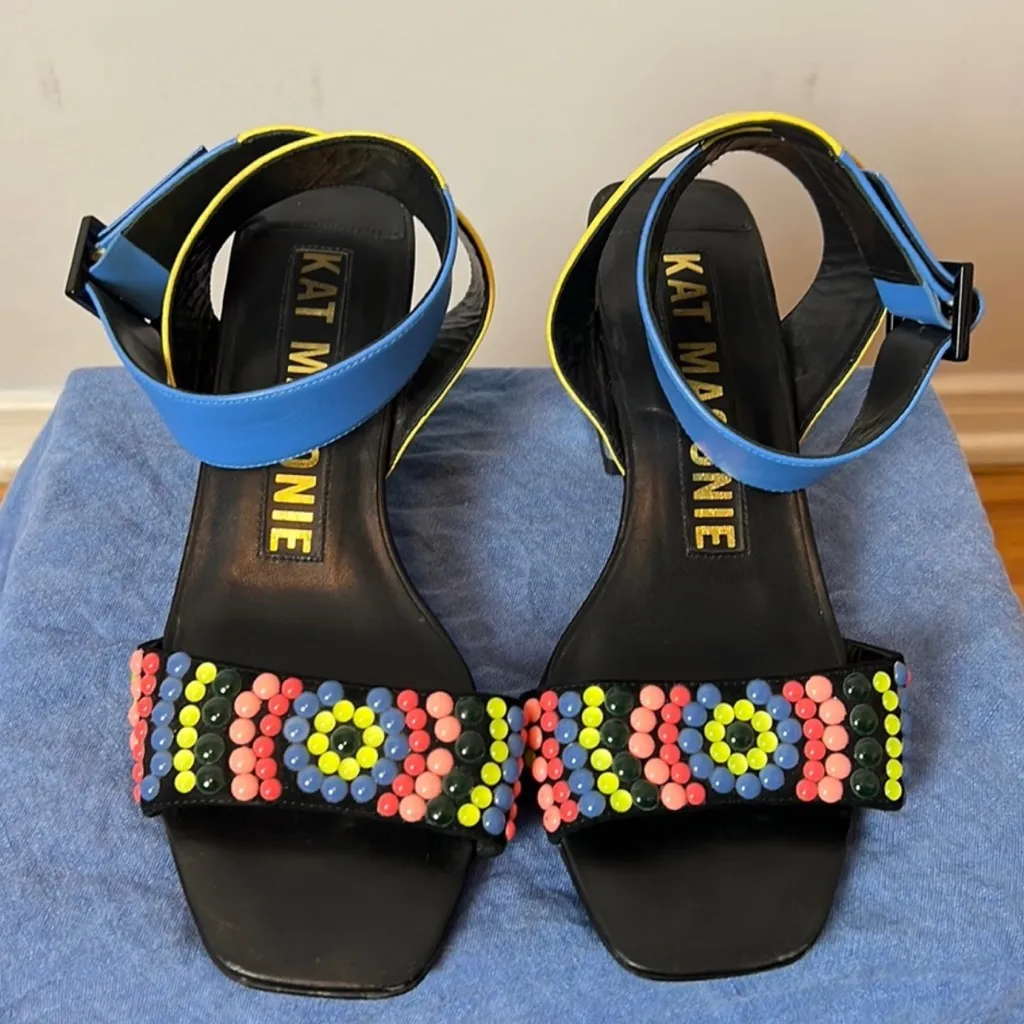 KAT MACONIE Low Heel Beaded Statement Sandals – Size 7 Blue - Image 8