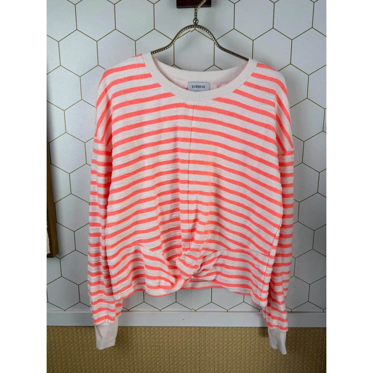 Evereve Crisscross Coral and White Striped Sweatshirt - Size - Small - Image 6