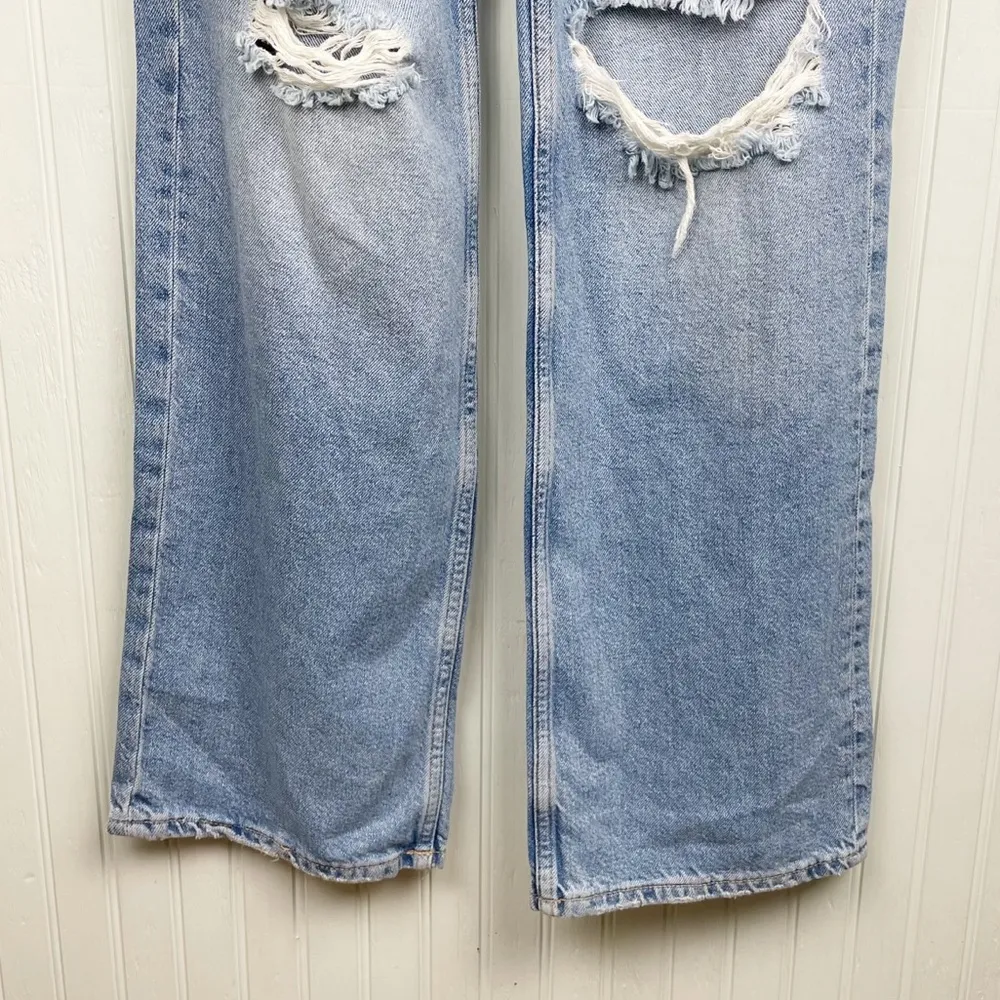 NEW Zara Distressed Belted High Rise Straight Leg Jeans with Rips Size 34 US 2 - Image 9