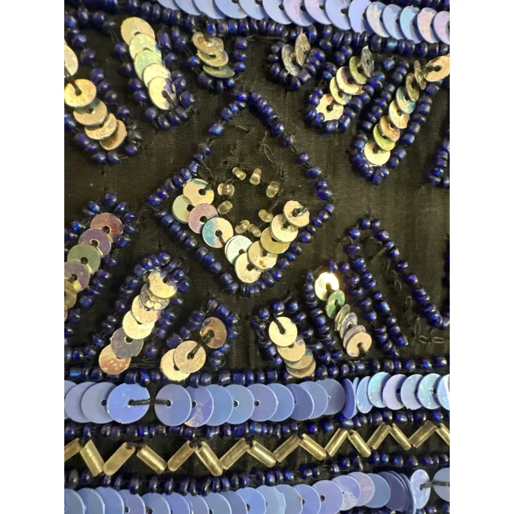Vintage Papell Boutique Evening Silk Jacket 16W Black Blue Sequins Beaded - Image 6