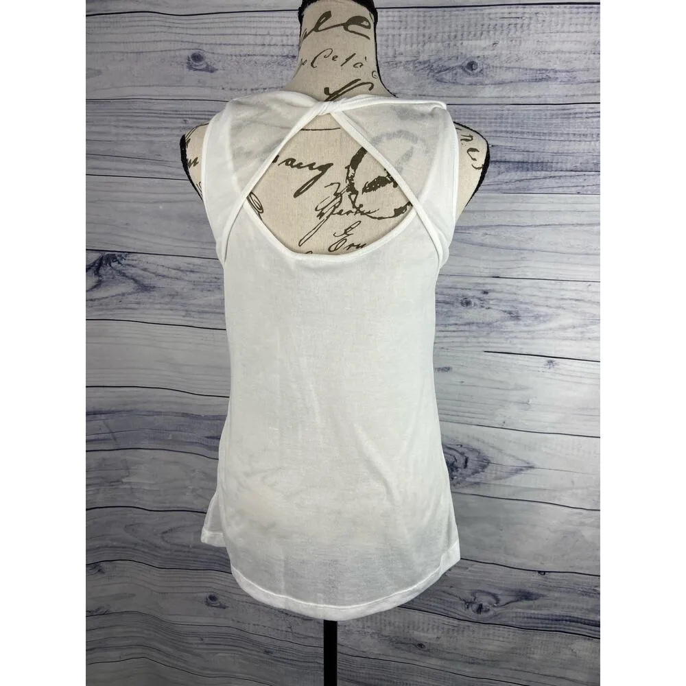 Athleta Tank Top Womens XS Find Your Center Open Weave Gauzy Layered Twist White - Image 2
