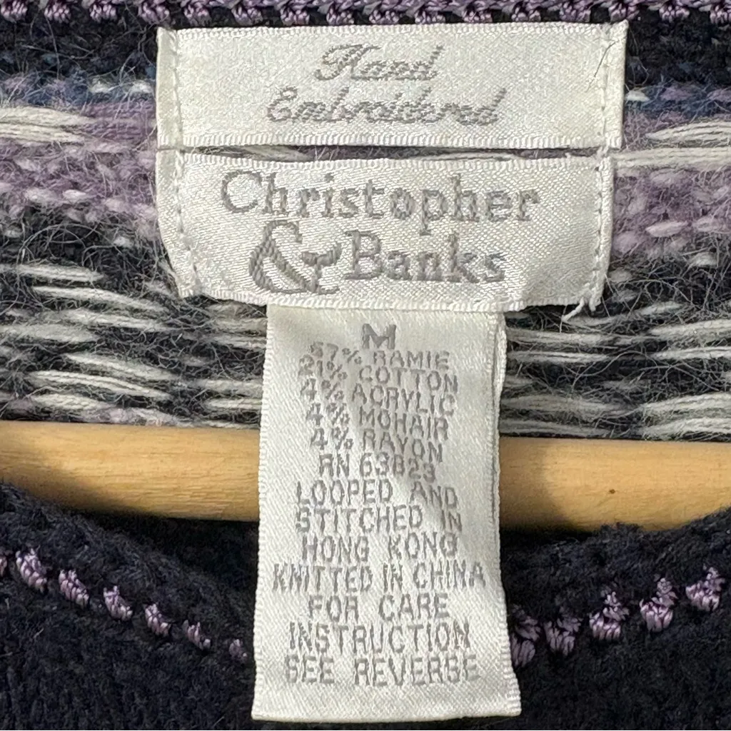 Vintage 90s Christopher & Banks Hand Embroidered Purple Cardigan Sweater Sz M - Image 5