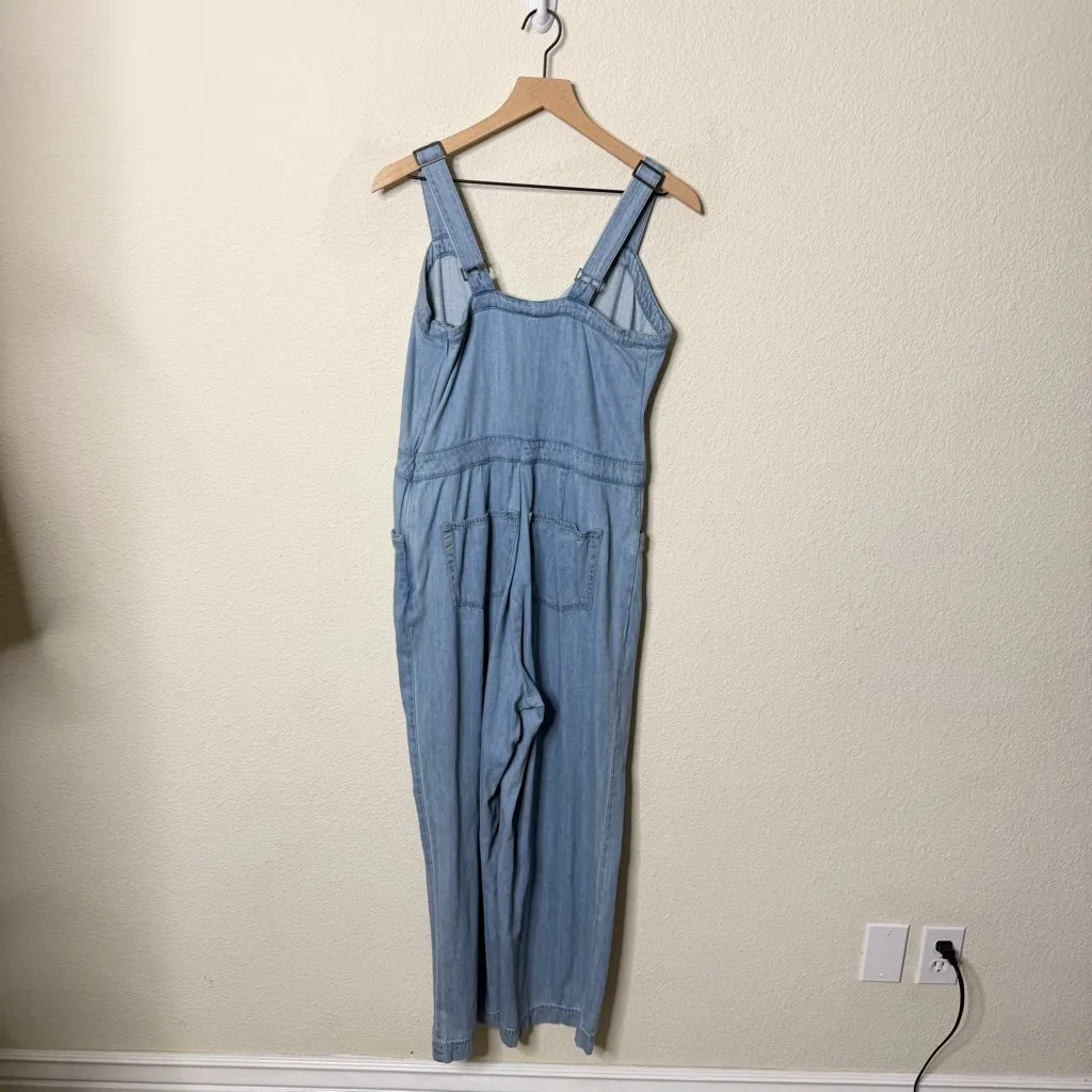 Paige x Revolve November Denim Jumpsuit Overalls Zeila Crop Wide Leg Lace Up XL - Image 7