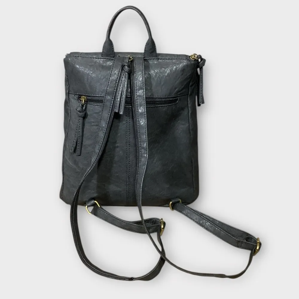 Stylish Dark Grey Vegan Leather Backpack Crossbody Bag GAL Brand - Image 5