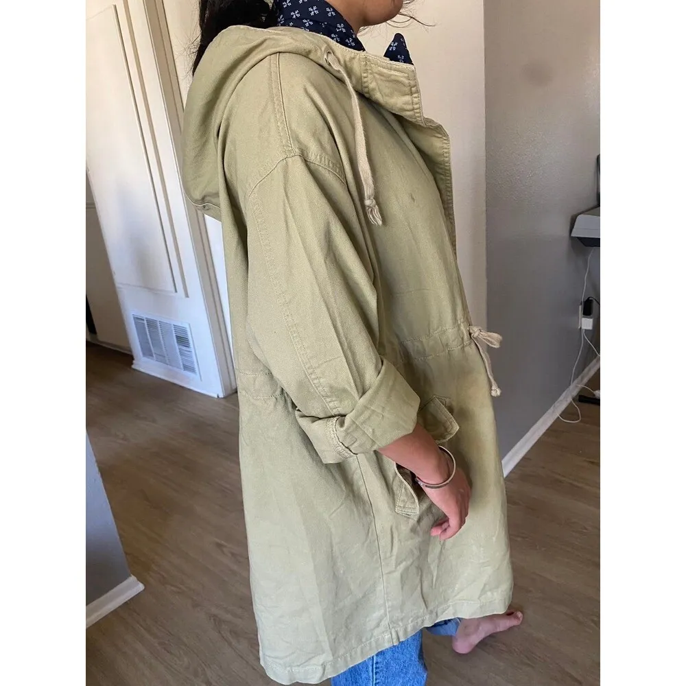 ASOS  Hooded button up Longline cotton Jacket in Khaki oversized y2k 90’s us 4 - Image 3