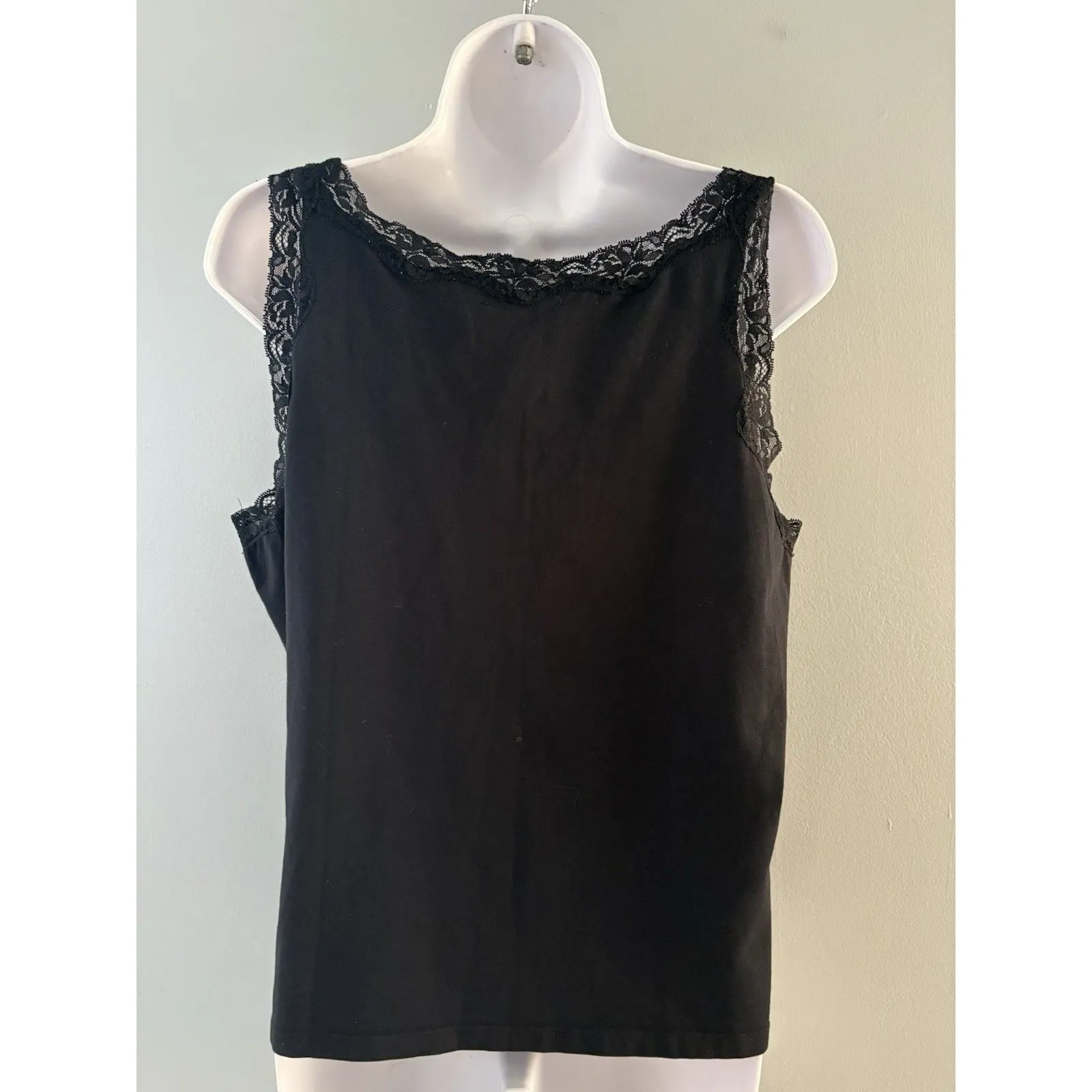 Jones New York Tank Top XL Black Lace Trim Clean Girl Goth Layer Cami Soft - Image 3