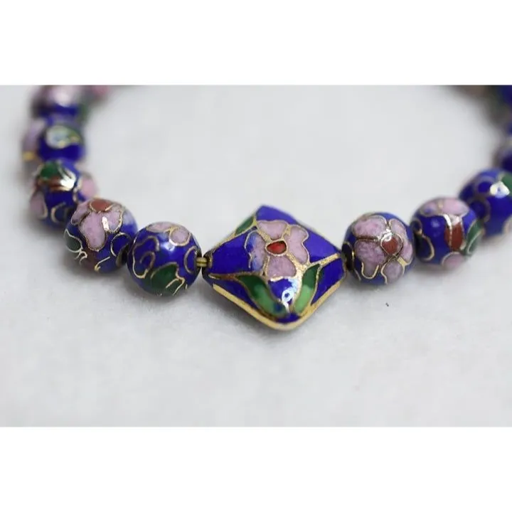 Vintage Stella Pace Multi Color Enamel Flower Gold Tone Stretch Boho Bracelet Blue - Image 2