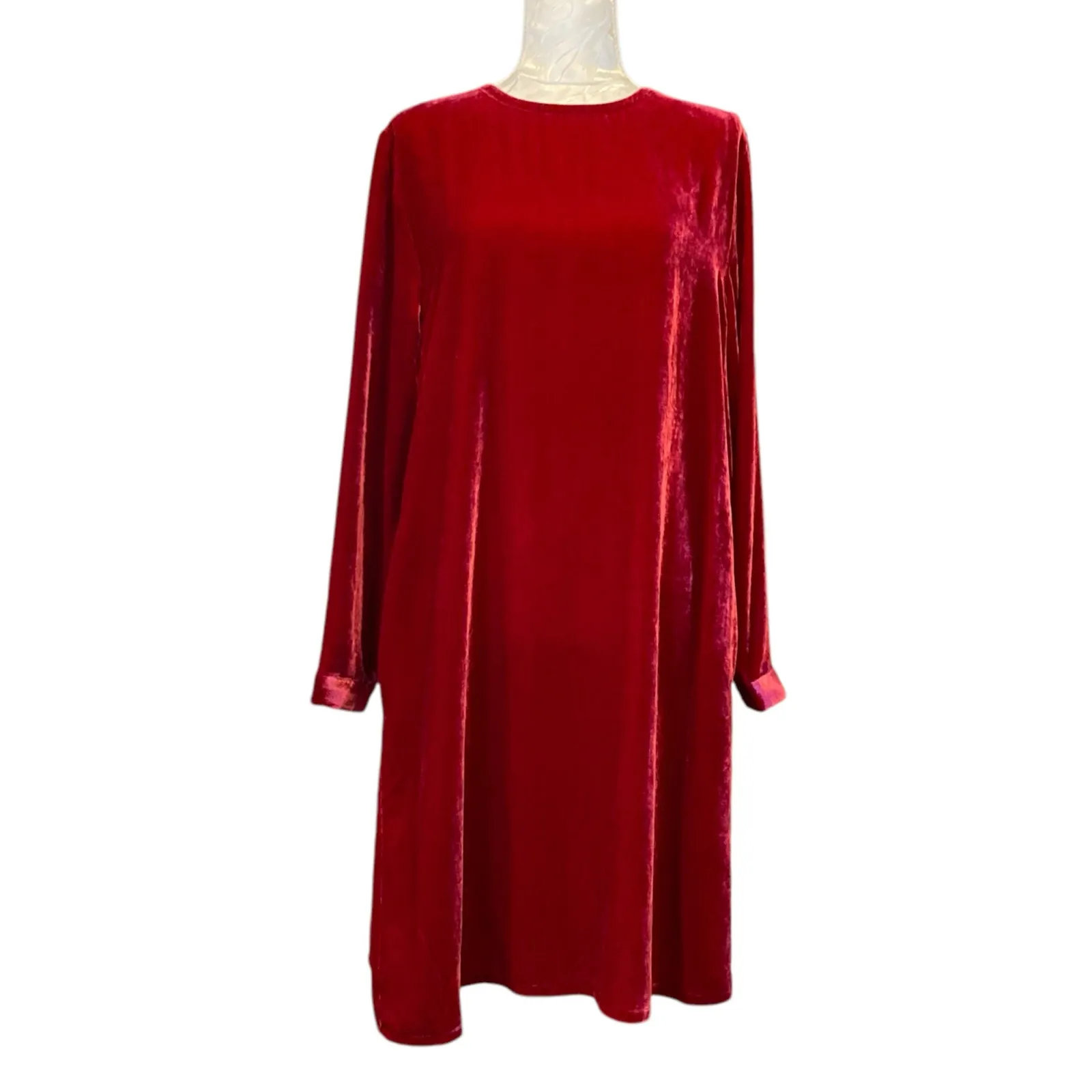 Eileen Fisher The System Ruby Red Silk Velvet Dress Womens Sz Small Knee Length - Image 2